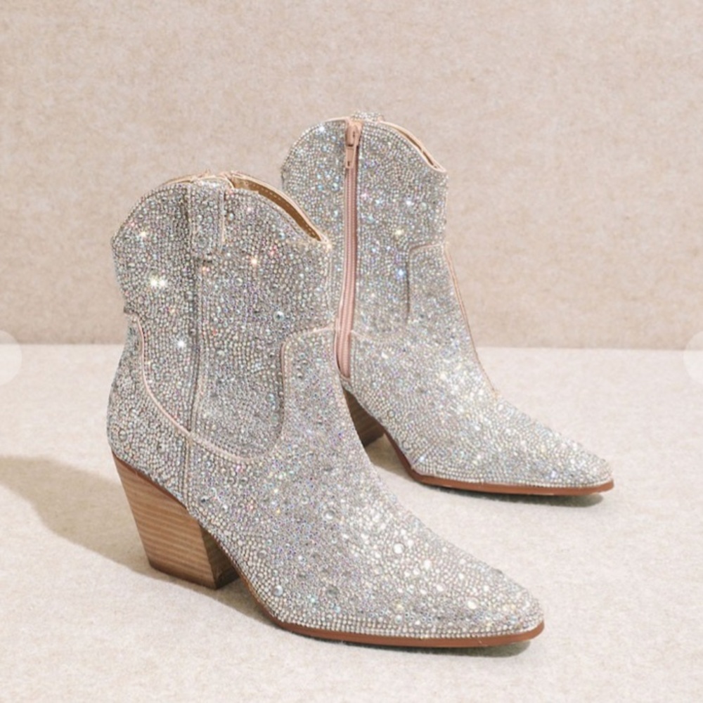 One Left! MIIM ANGEL KISSES Black Rhinestone Embellished Ankle Western Boots - Picture 5 of 6